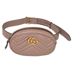 Gucci Rose Pink Leather GG Marmont Matelassé Belt Bag