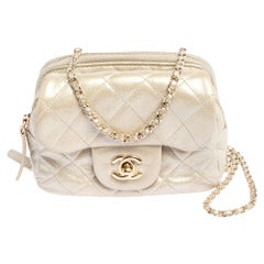 Chanel Grey Iridescent Quilted Leather CC Flap Wallet on Chain