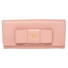 Prada Pink Saffiano Leather Bow Wallet