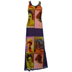 Jean Paul Gaultier Vintage Portrait Photo Print Fuzzi Mesh Portrait Maxi Dress 10