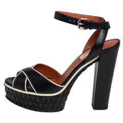 Valentino Black Leather Woven Platform Crisscross Sandals Size 37.5