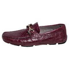 Salvatore Ferragamo Burgundy Croc Leather Parigi Bit Loafers Size 42.5