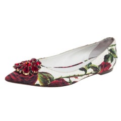 Dolce & Gabbana White Jacquard Rose Print Bellucci Ballet Flats Size 38