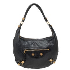 Balenciaga Black Leather Giant 21 Gold Hobo