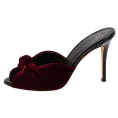 Giuseppe Zanotti Burgundy Velvet Knot Slide Sandals Size 36