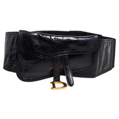Dior Black Shine Leather Saddle Waist Belt Bag
