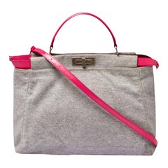 NEW Fendi Large Peekaboo Limited Edition Pink Leather & Grey Bag with Strap