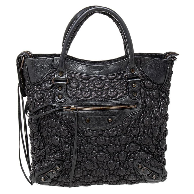 CELINE Leather Shoulder Tote Bag Purse Black Vintage Used Women N1335