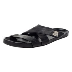 Louis Vuitton Black Leather Criss Cross Strap Flat Slide Sandals Size 43.5