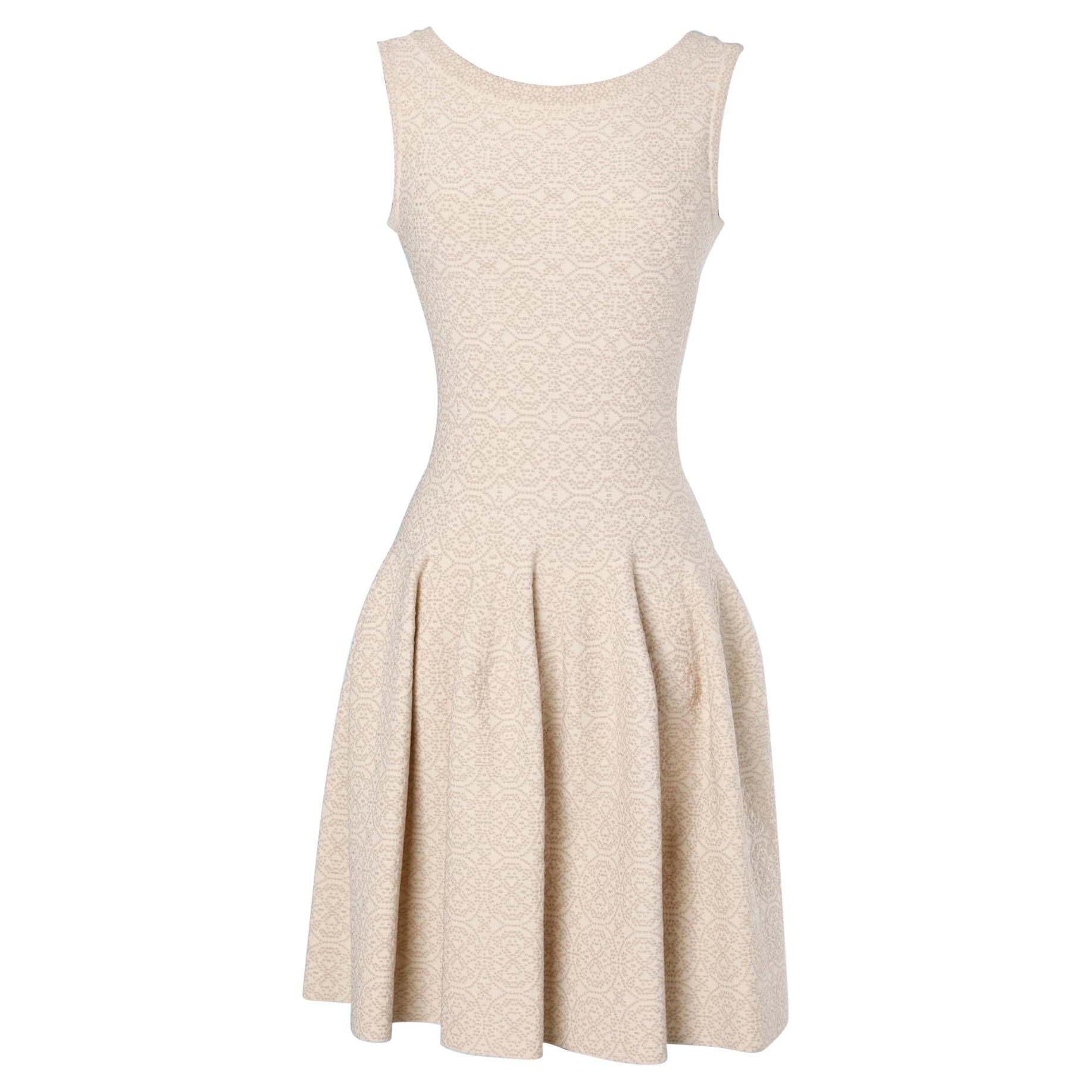 Sleeveless dress in stretch beige  rayon jacquard Azzedine Alaia For Sale