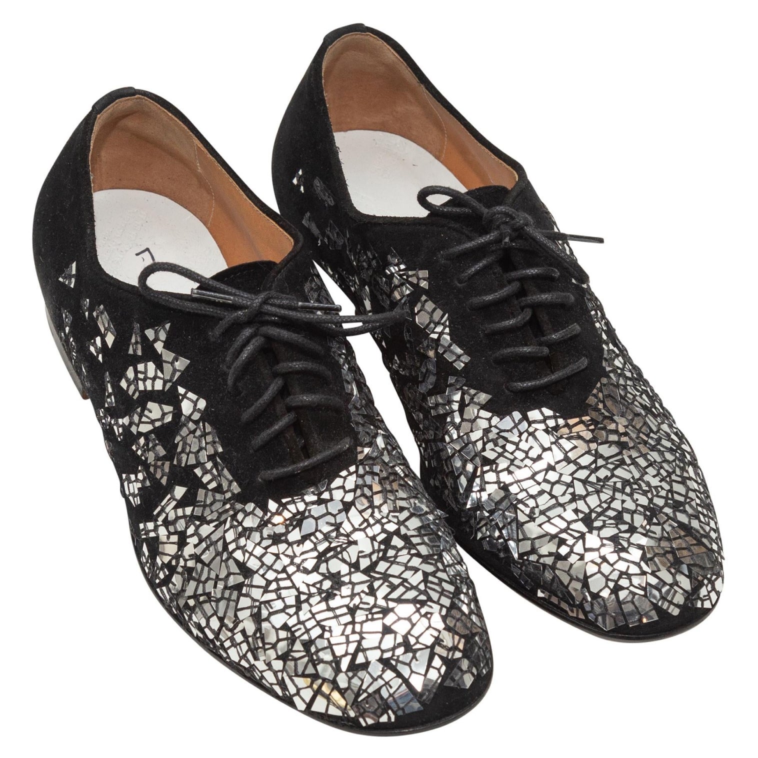 Maison Margiela Black & Silver Suede & Mirror Oxfords