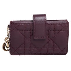 Dior Burgundy Cannage Leather Gusset Card Holder