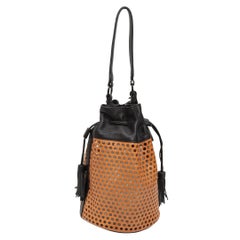 Loeffler Randall Tan & Black Perforated Leather Bucket Bag
