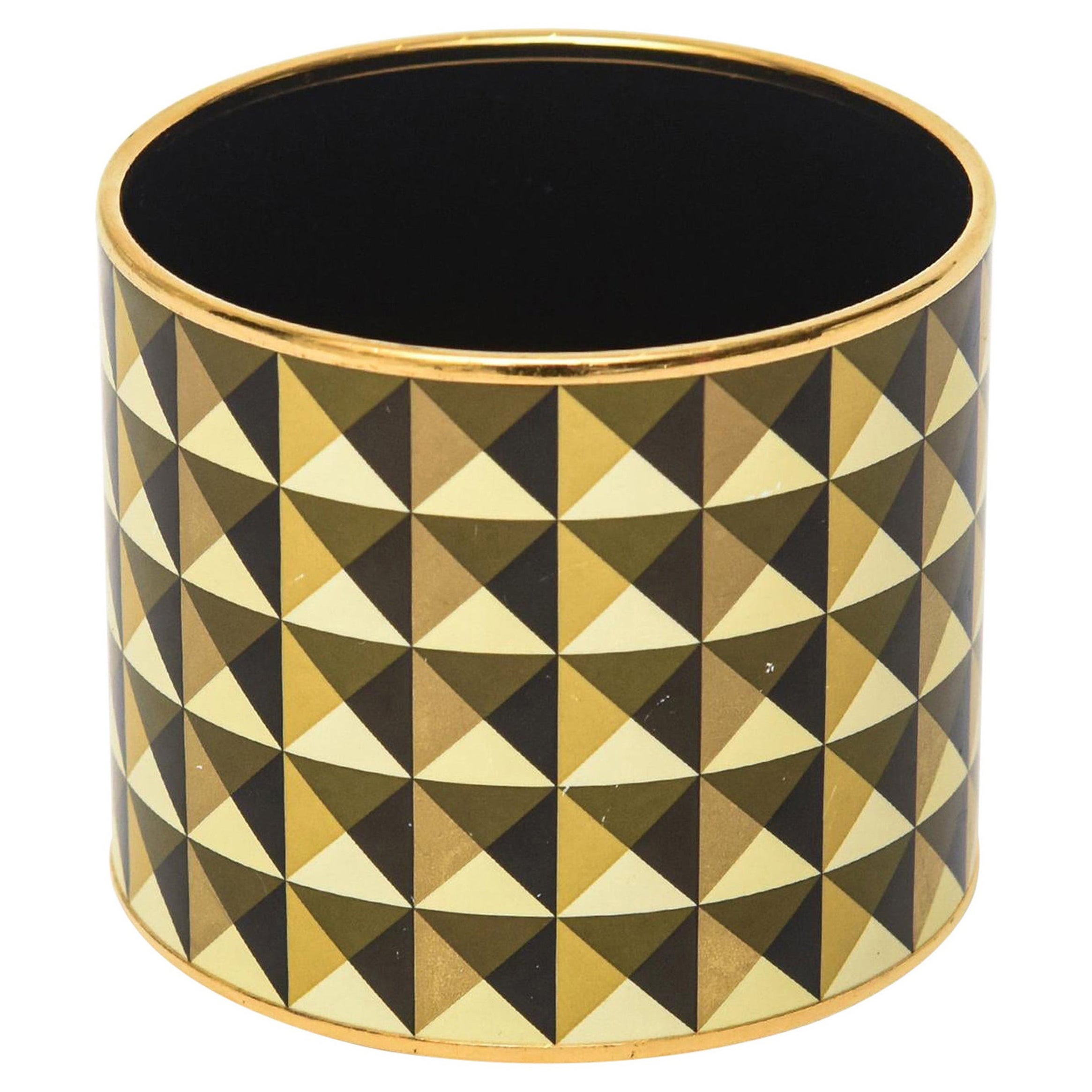 Hermes Wide Cuff Geometric Sculptural Black, Yellow, Gold Enameled Bracelet