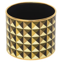 Hermes Wide Cuff Geometric Sculptural Black, Yellow, Gold Enameled Bracelet