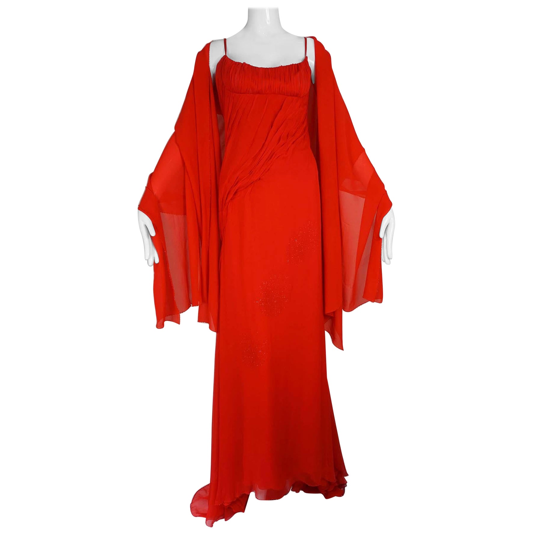 Atelier Versace Rotes Seiden-Chiffon-Kleid Patron Original im Angebot