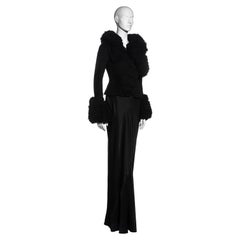 John Galliano Schwarze Jacke mit Rüschen aus Wolle und Seide und schräg geschnittener Rock:: fw 1995