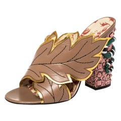 Gucci Multicolor Leather Webby Leaf Slide Sandals Size 39