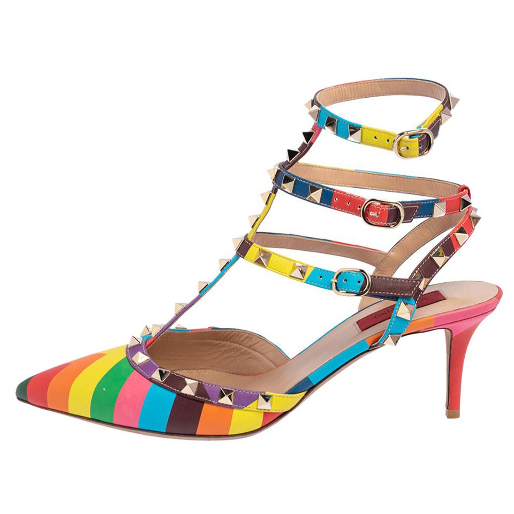 Valentino Multicolor Leather Rockstud 1973 Ankle Strap Sandals Size 40.5