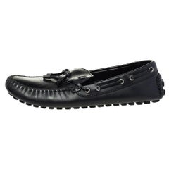 Louis Vuitton Black Leather Bow Slip On Loafers Size 43.5