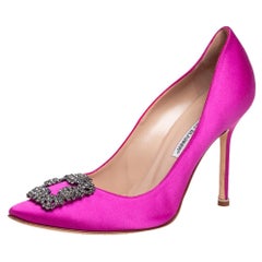 Manolo Blahnik Magenta Satin Hangisi Pumps Size 40