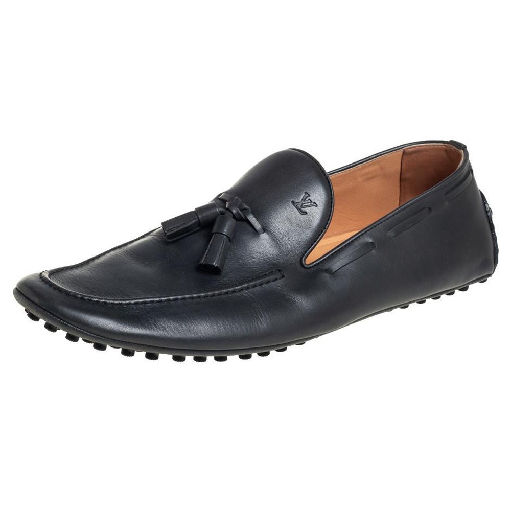 Louis Vuitton Grey Leather Imola Tassel Slip On Loafers Size 42.5