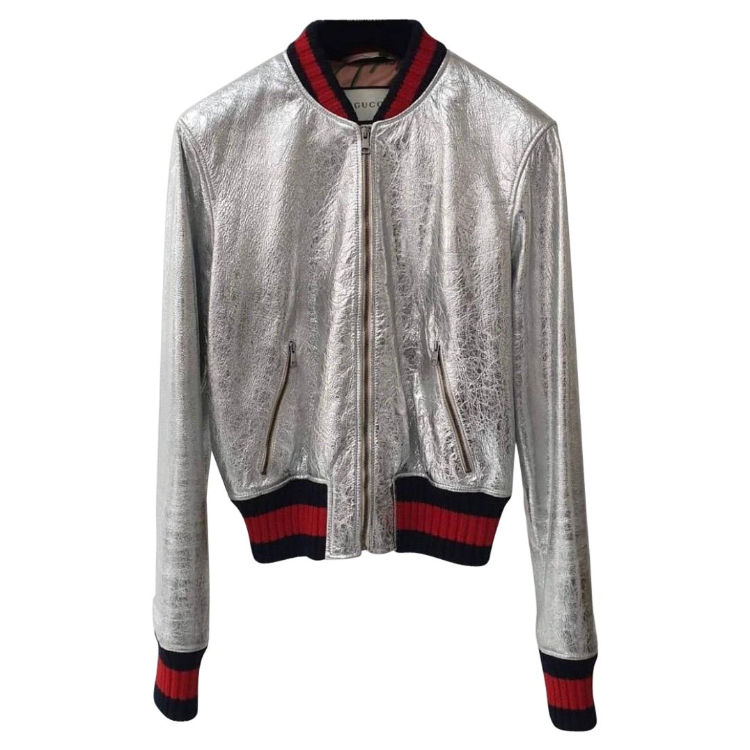 Gucci Silver Metallic Bomber Jacket