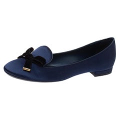 Louis Vuitton Blue Satin Cheri Bow Flats Size 37.5