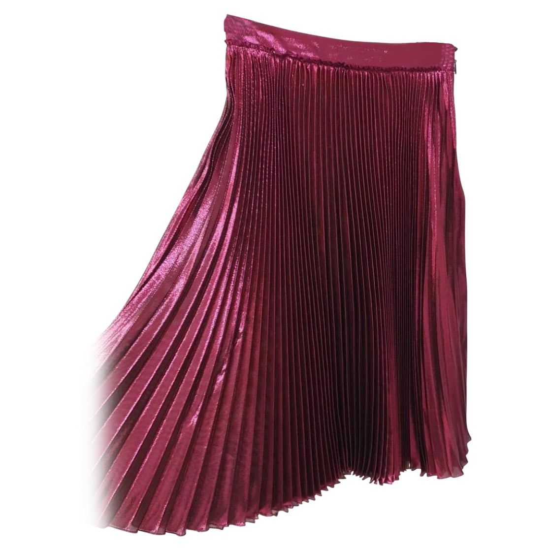 Gucci Burgundy Metallic Plisse Silk Pleated Midi Skirt  For Sale