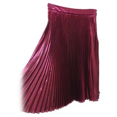 Gucci Burgundy Metallic Plisse Silk Pleated Midi Skirt 