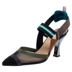 Fendi Multicolor Mesh And Fabric Colibri Slingback Pointed Toe Sandals Size 39.5