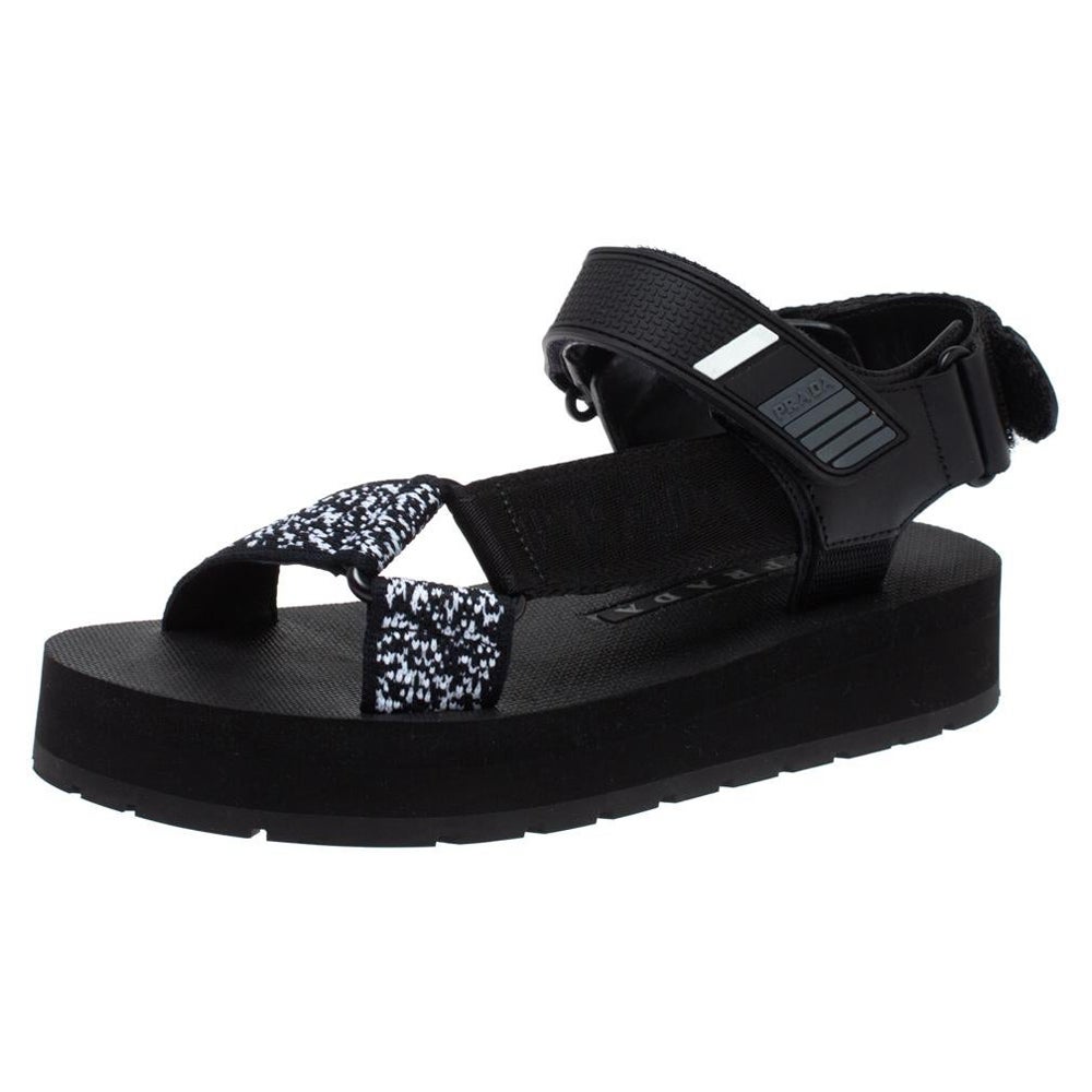 Prada Black Canvas, Rubber Trim Jacquard Logo Platform Sandals Size 35 at  1stDibs
