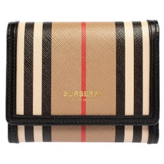 Burberry Beige/Black Icon Stripe Coated Canvas and Leather Small Trifold Wallet