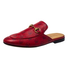 Gucci Red GG Ghost Print Leather Princetown Horsebit Mules Size 41.5