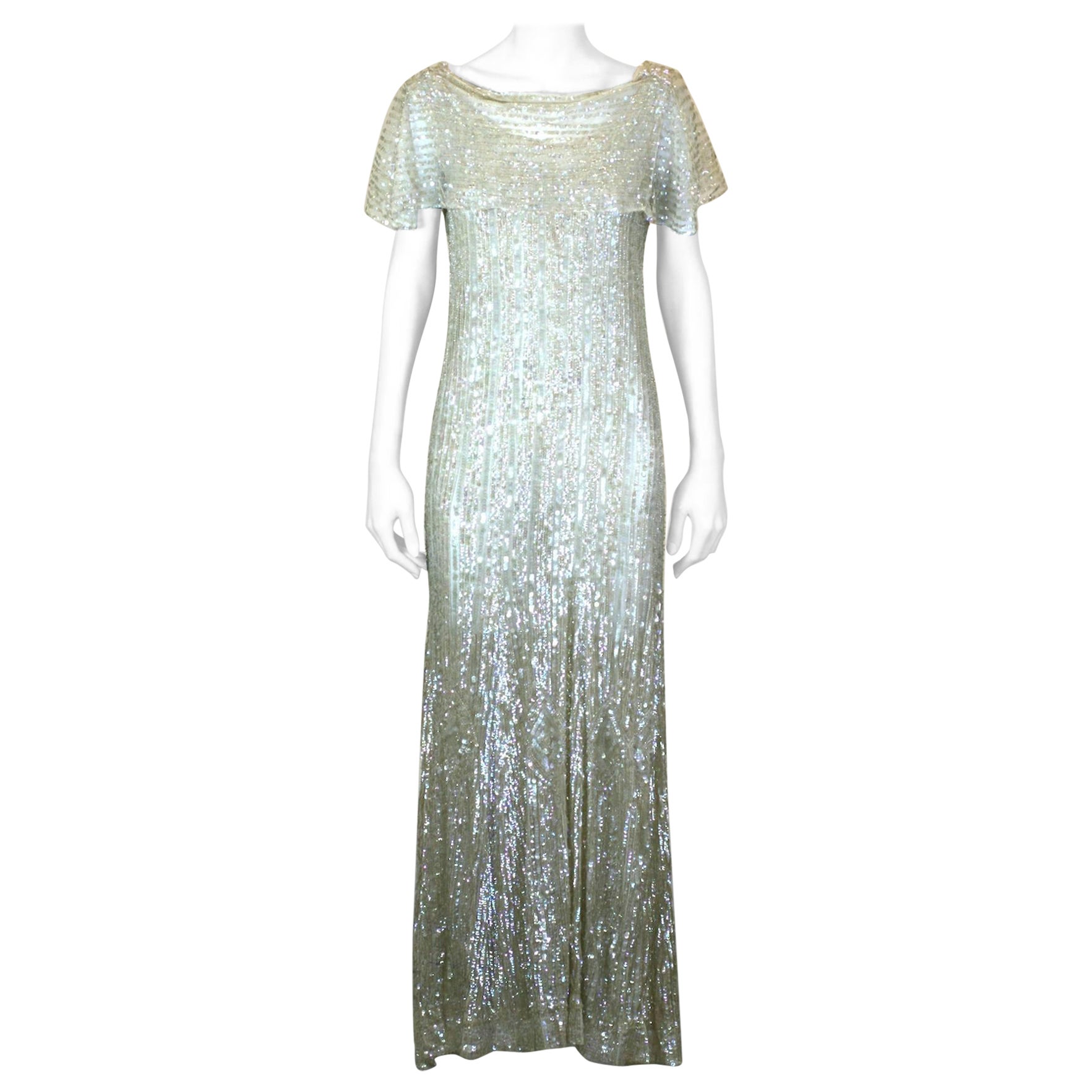 Elegant French Art Deco Sequin Gown For Sale