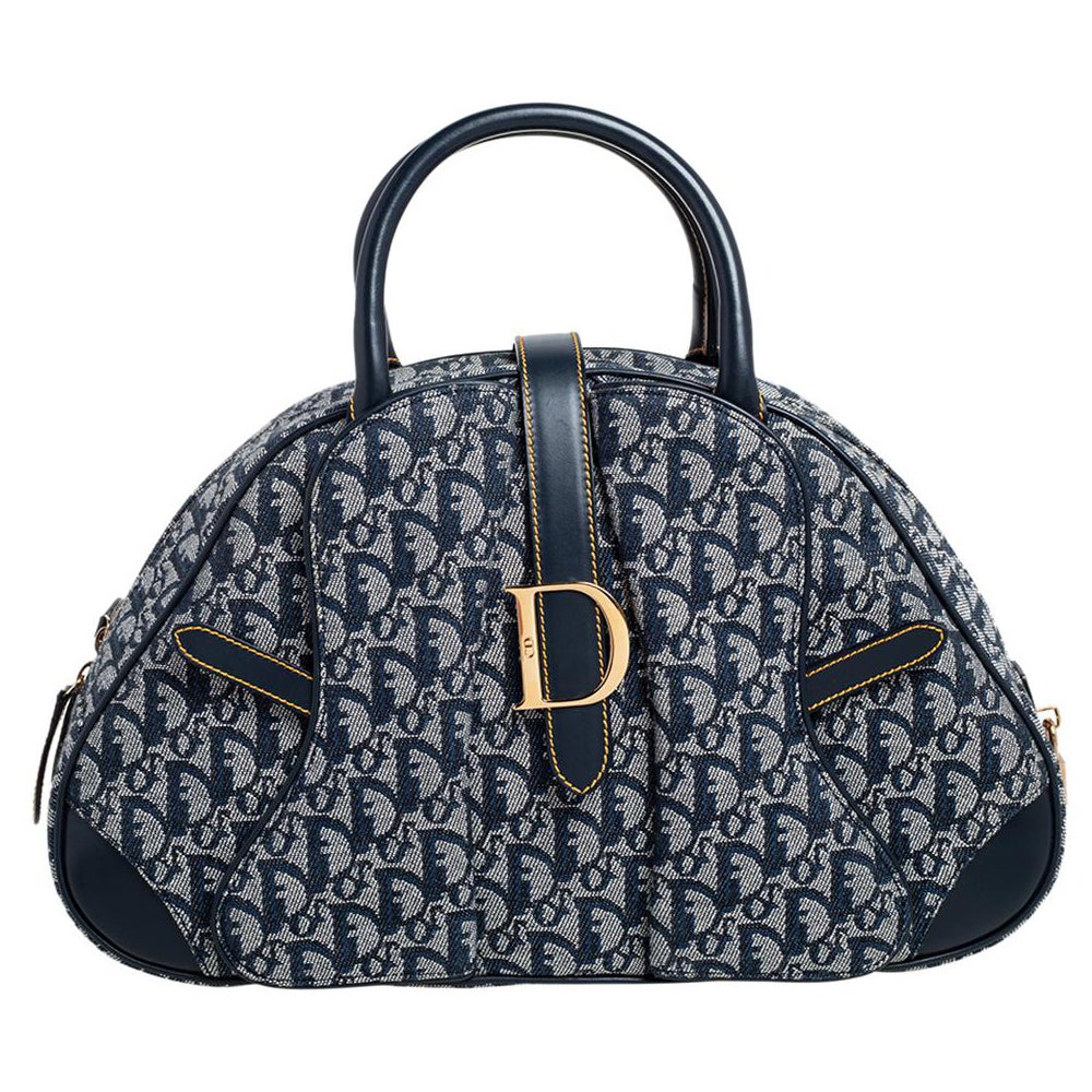 Dior Diorissimo Canvas and Leather Double Saddle Bowler Bag