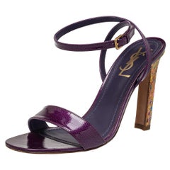 Saint Laurent Purple Patent Leather Slide Ankle Strap Sandals Size 38