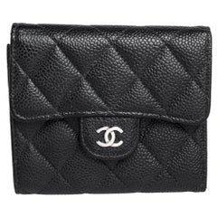 Chanel Black Quilted Caviar Leather Classic Trifold Flap Wallet