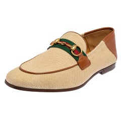 Gucci Beige/Braun Canvas und Leder Web Loafers Größe 40,5