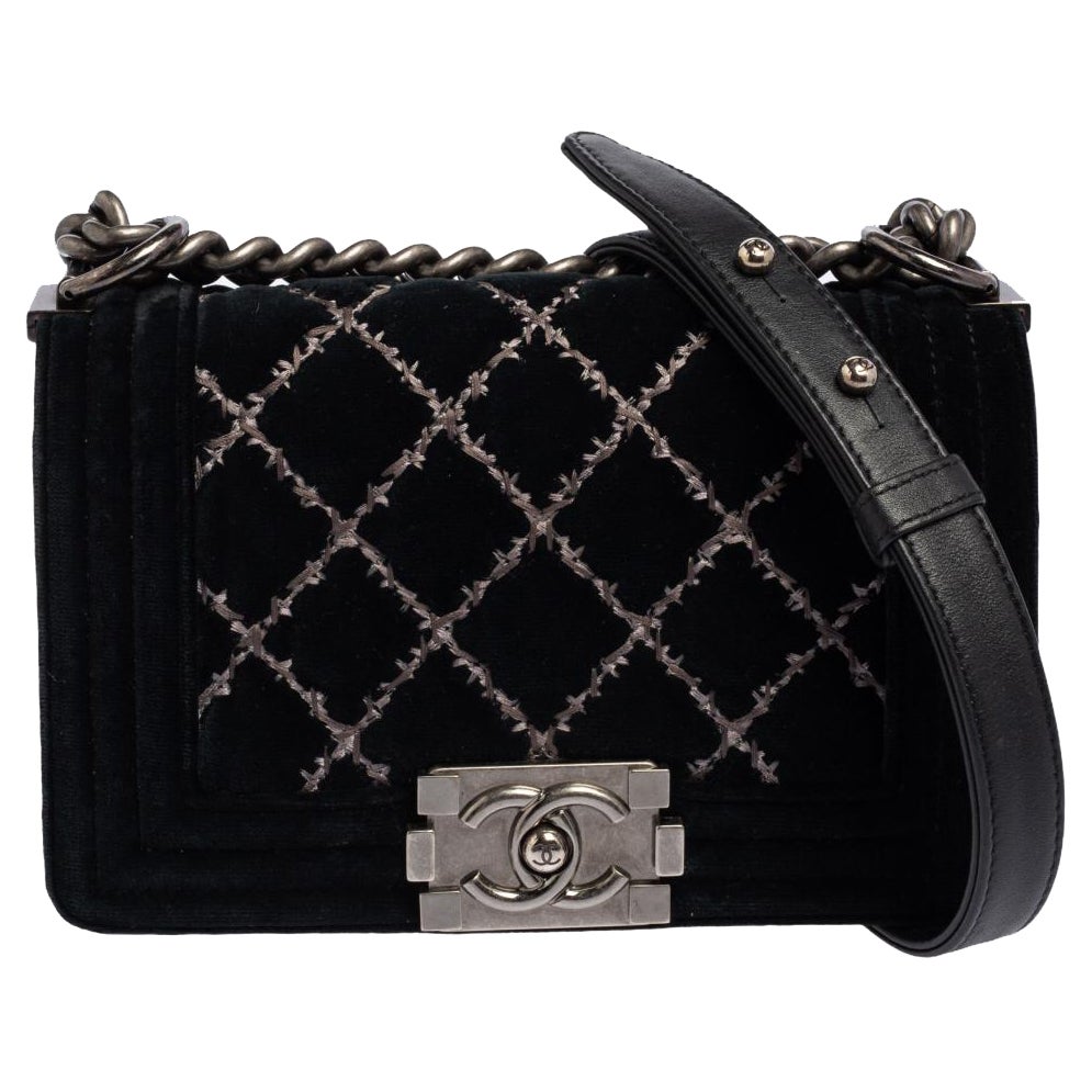 Chanel Black Quilted Velvet Small Wild Stitch Boy Flap Bag