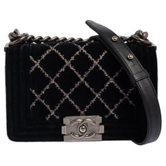 CHANEL VELVET QUILTED MINI BOY FLAP BAG IN PURPLE