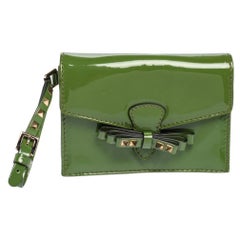 Valentino Green Patent Leather Rockstud Bow Wristlet Clutch