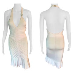 Versace Early 2000's Embellished Plunged Halter Open Back Ruched Mini Dress