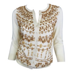 Alexander McQueen Wooden Beaded Cream Cotton/Silk Cardigan Sweater