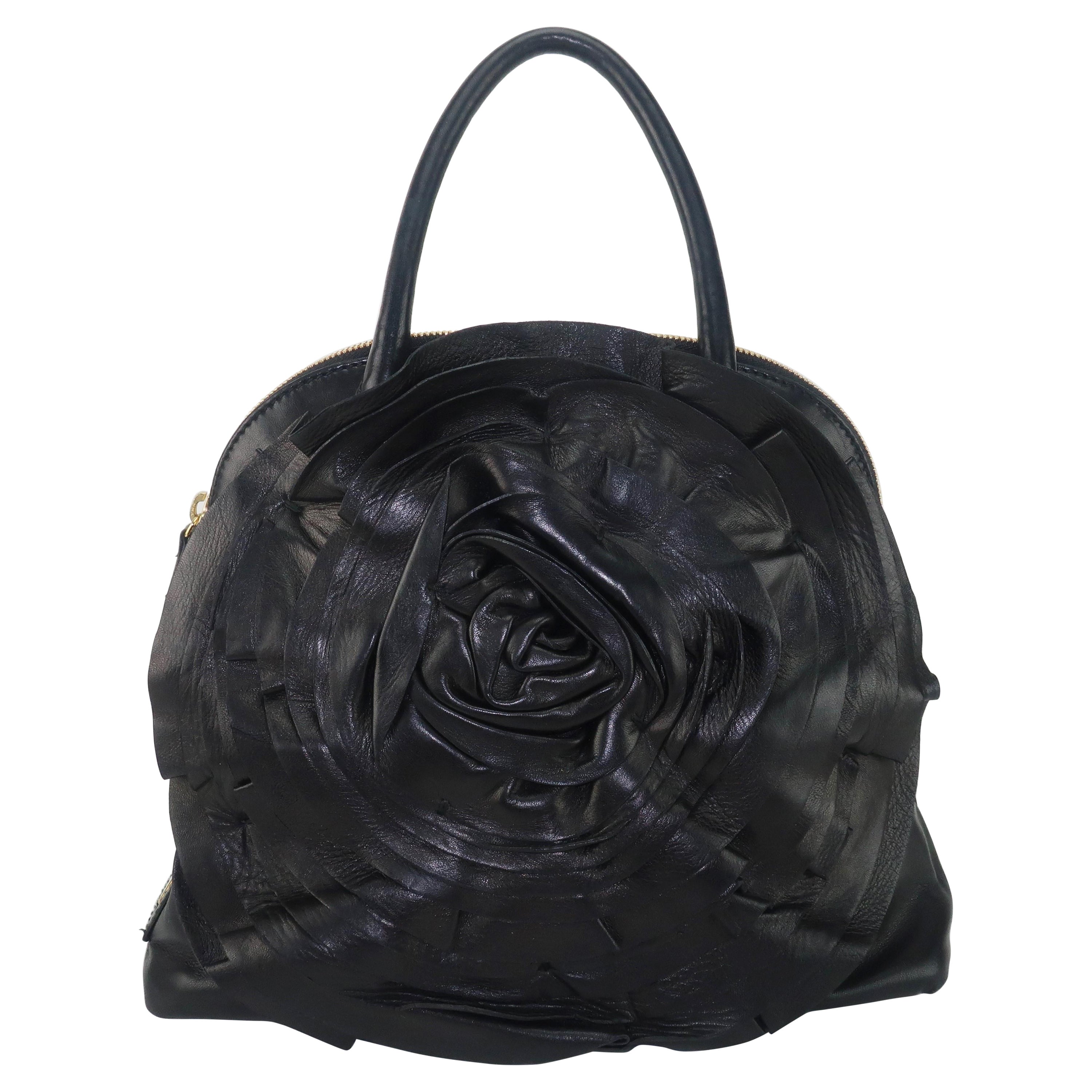 Valentino Garavani Black Leather Petale Dome Handbag