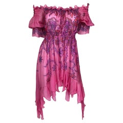 Zandra Rhodes Smocked printed Silk Tunic Dress