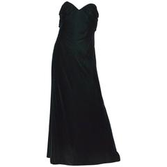 Bill Blass Green Velvet Strapless Gown