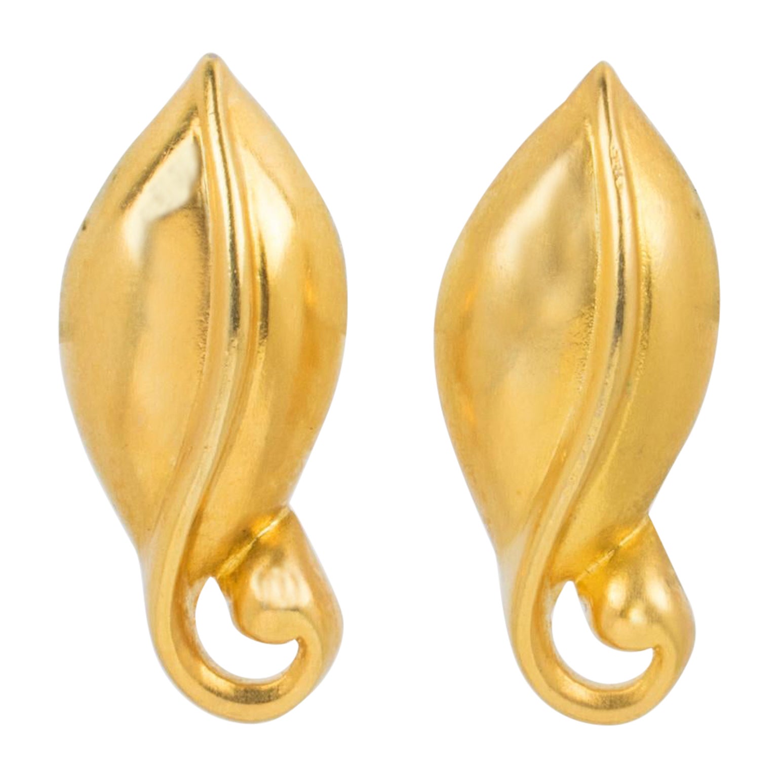Ted Lapidus Paris Gilt Metal Volute Clip Earrings For Sale