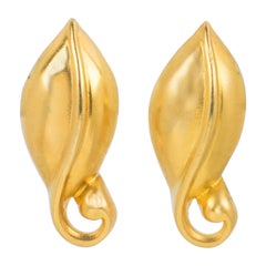 Ted Lapidus Paris Gilt Metal Volute Clip Earrings