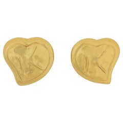 Vintage Yves Saint Laurent Paris Clip Earrings Gilt Metal Heart
